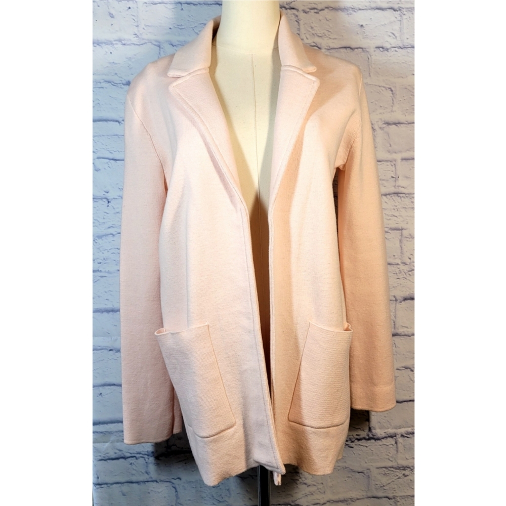 Magaschoni Stretch Knit Open Front Cardigan Sweater Pink Size S Wool Blend Cozy